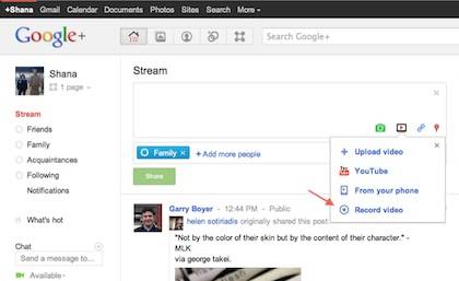 Google Plus ya permite grabar y compartir vídeos