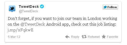 tweetDeck busca gente nueva para proyecto android