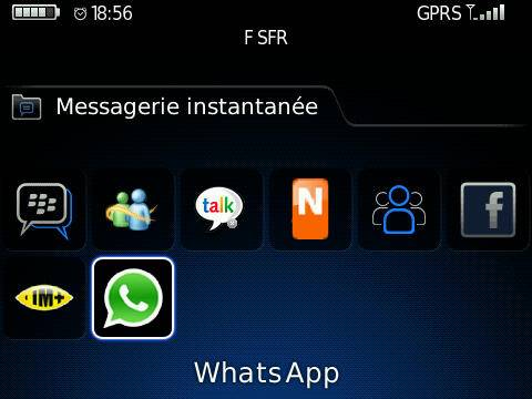 La interfaz de BlackBerry para acceder a WhatsApp