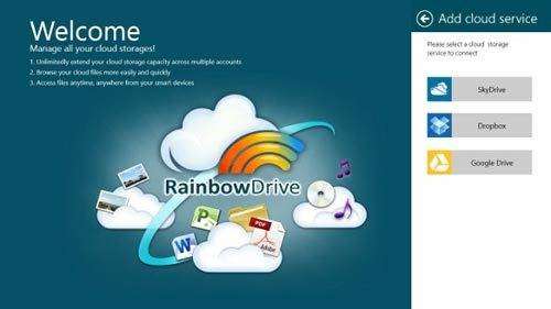 la interfaz de rainbowdrive en windows 8