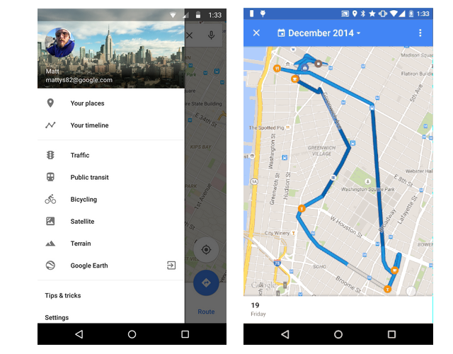 your time line en Google maps